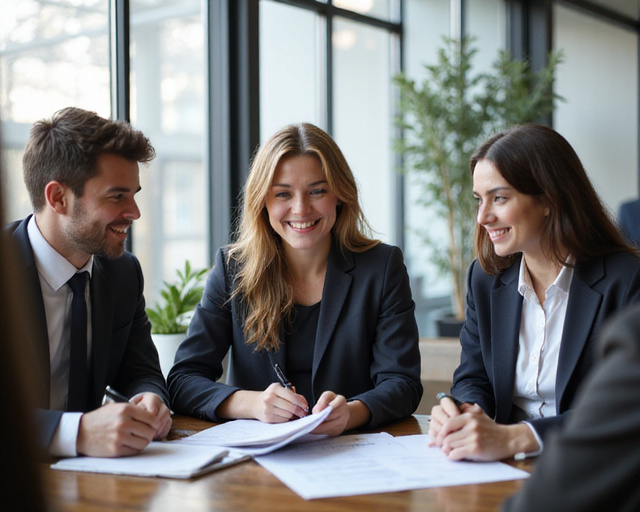 Happy business clients in meeting